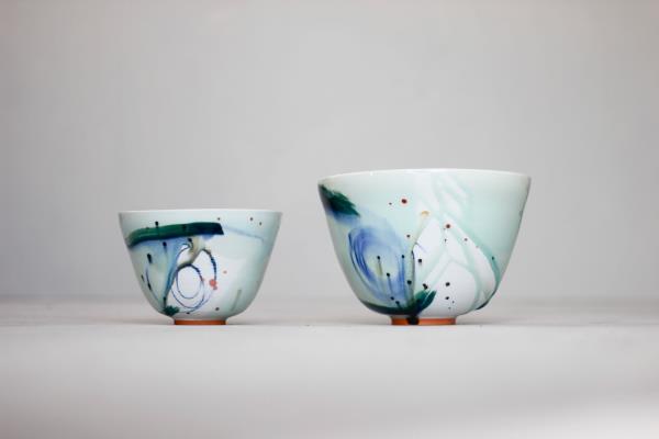 Adam Frew Medium and large bowl, green abstract